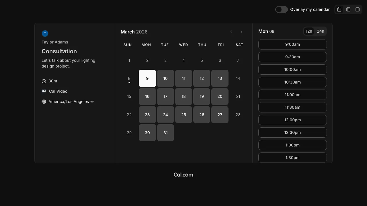 Calendar preview showing available booking times